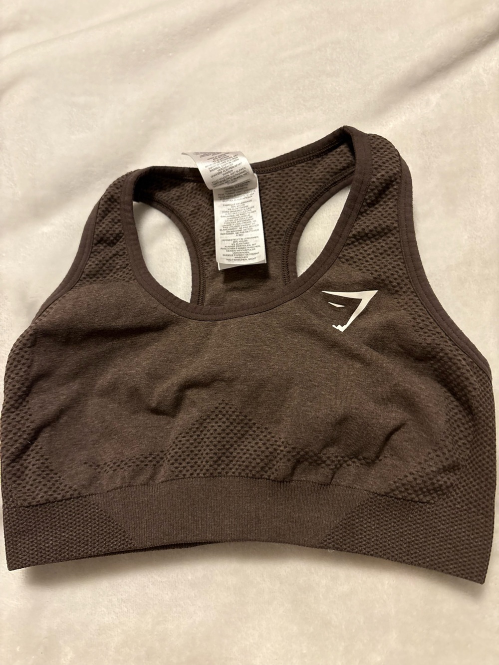 Gymshark Brown Seamless Sports Bra with White Logo